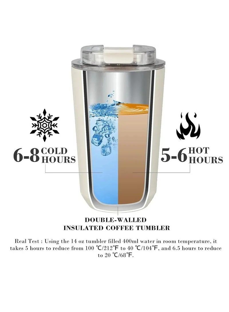 smeg Travel Coffee Mug, 320ml Insulated Beverage Cup With Leakproof Lid, Long Lasting Coffee Tumbler With Lid And Straw, Travel Coffee Thermos White  - Image 3