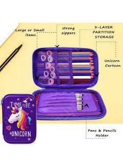 PLUSPOINT PLUSPOINT 3D Unicorn Pencil case Large Capacity Premium Stylish EVA Case Embossed Compass with More Space, School Supply Organizer for Students, Stationery Box, Cosmetic Zip Pouch Bag  - Image 4