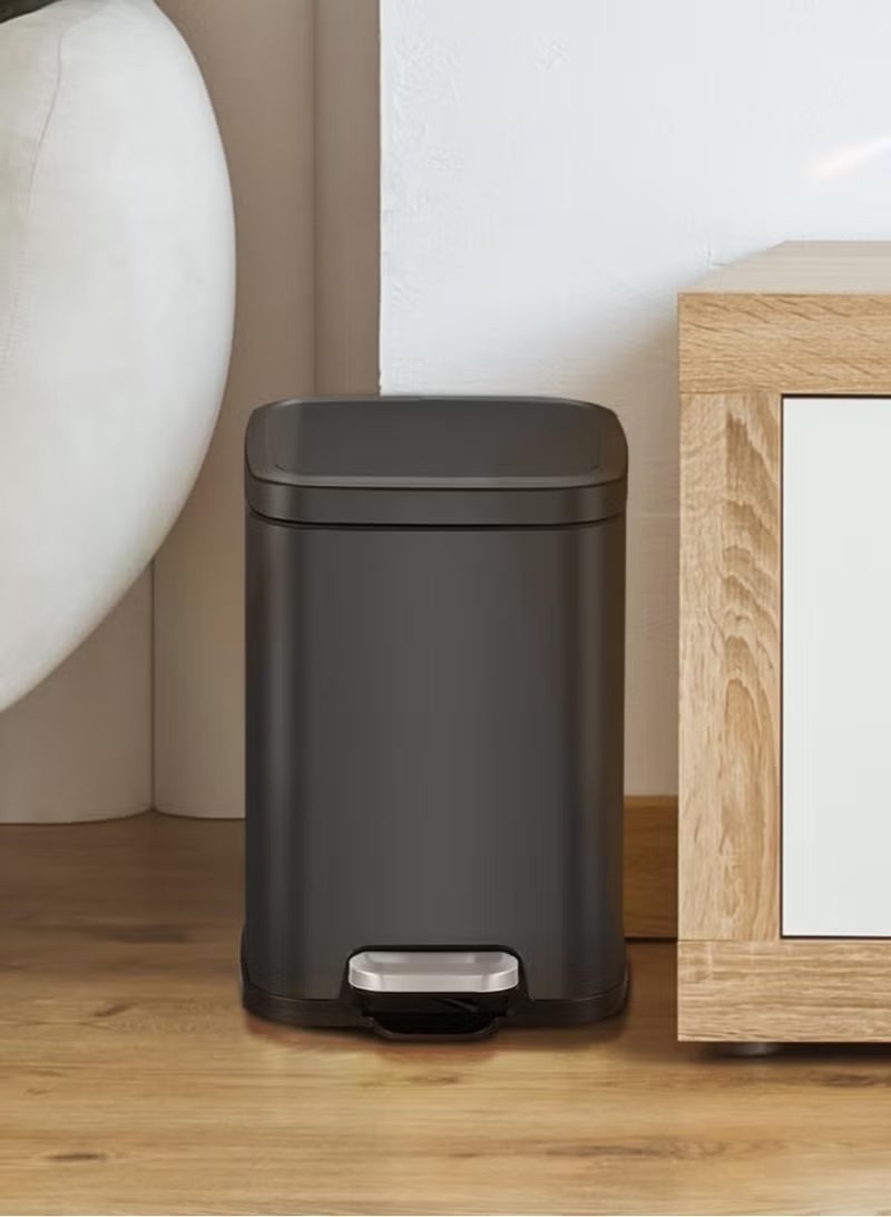 EKO Stella Step Bin | Soft-Close Lid | Fingerprint-Resistant Finish | Easy Open Foot Pedal | Compact Hygienic Waste Bin for Bathroom, Bedroom & Desk | 6L | Black - Image 2