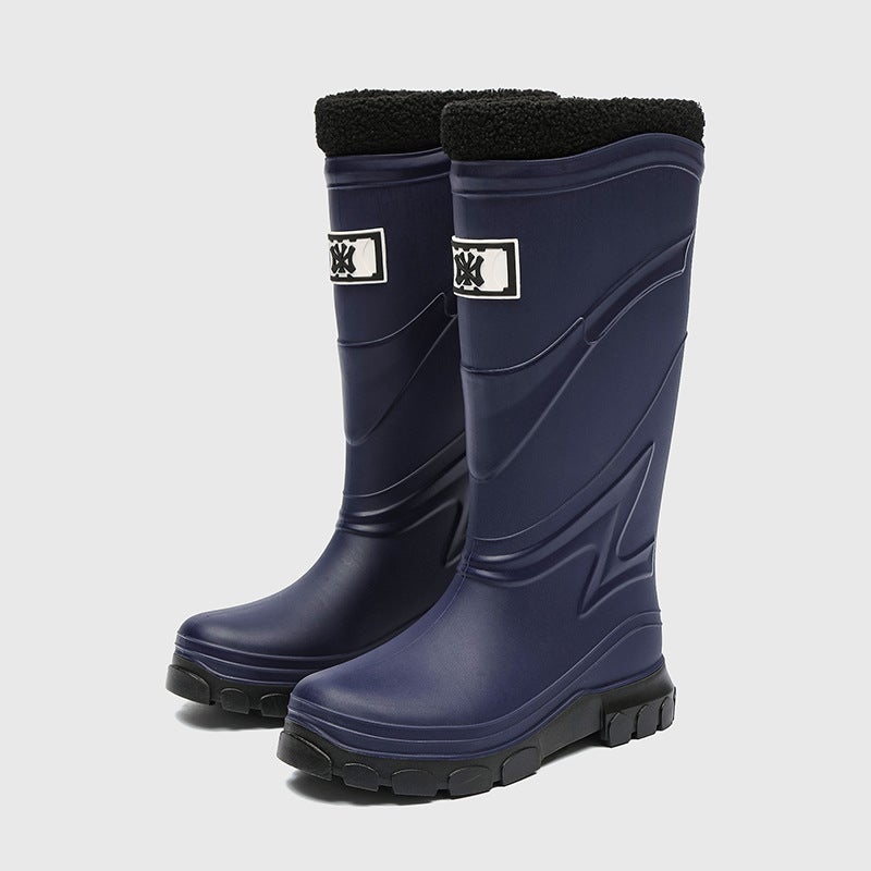 Stylish Mens Rain Boots Waterproof Non-slip Blue [Cotton added]] 