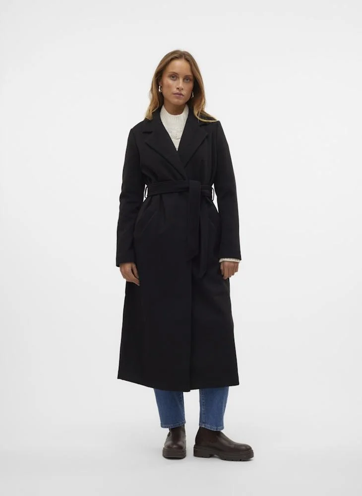 Pocket Detailed Belt Fastening Long Coat