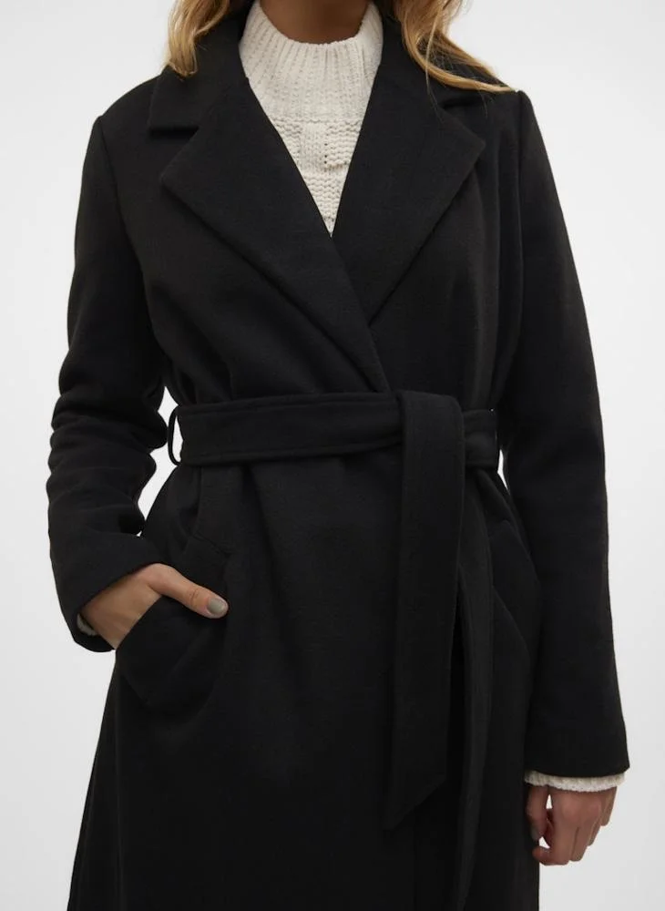 VERO MODA Wrap Front Long Line Coat with Belt