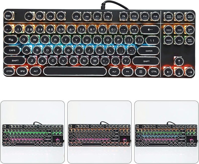 Mechanical Gaming Keyboard, Retro Punk Typewriter Style USB Wired with Round Keycaps, RGB Backlit for Laptop - Image 5