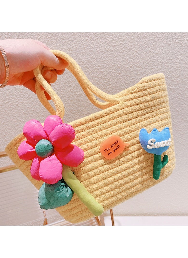 KUYING - New Fashion Cotton Filled Big Flower Outwear Handheld Colorful Woven Vegetable Basket Bag - Image 1