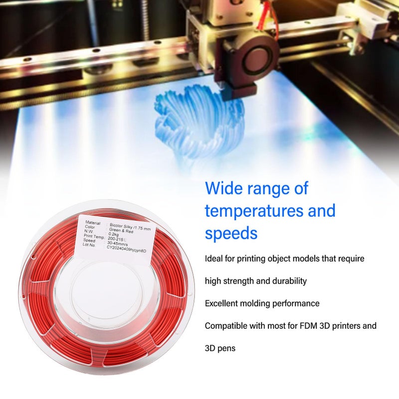 3D Printer PLA Ment 1.75mm Bundle 200g Spool Silk Green Red Filament - Image 5