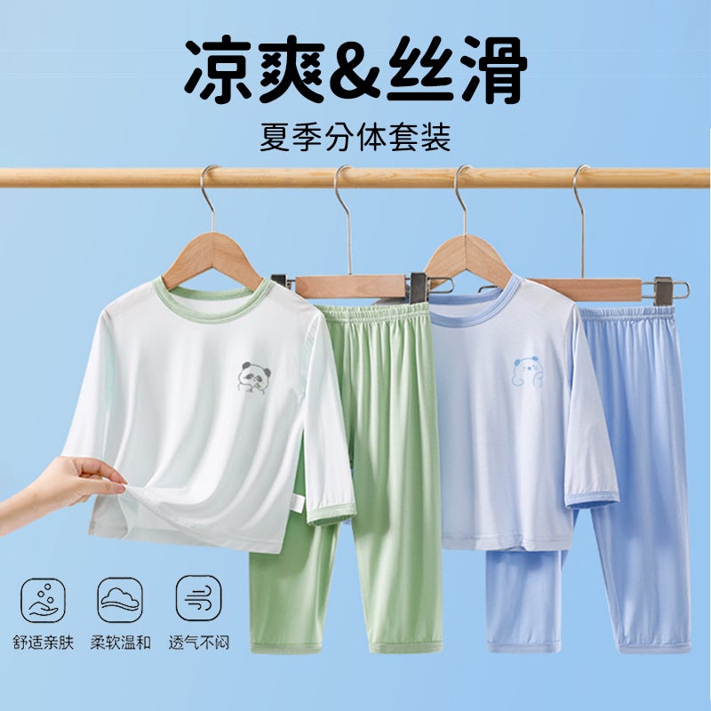 Downstream Sale Children'S Home Clothes Suit Long Sleeve Air-Conditioning Clothes Baby'S Inner Pajamas Split Suit Summer Thin - Image 2