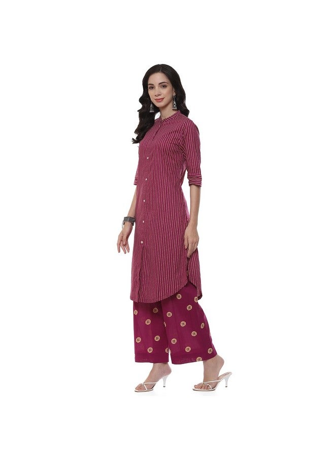 BIBA WOMEN PRINTED NARROW SALWAR KURTA DUPATTA(SKD7431E_BERRY_32) - Image 2