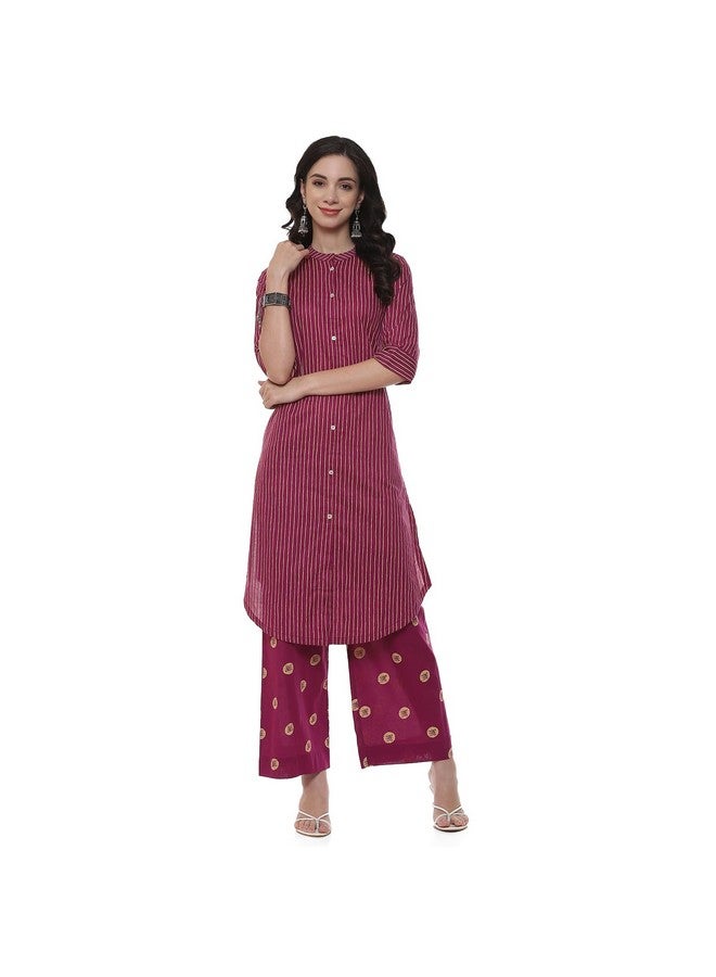 BIBA WOMEN PRINTED NARROW SALWAR KURTA DUPATTA(SKD7431E_BERRY_32) - Image 1