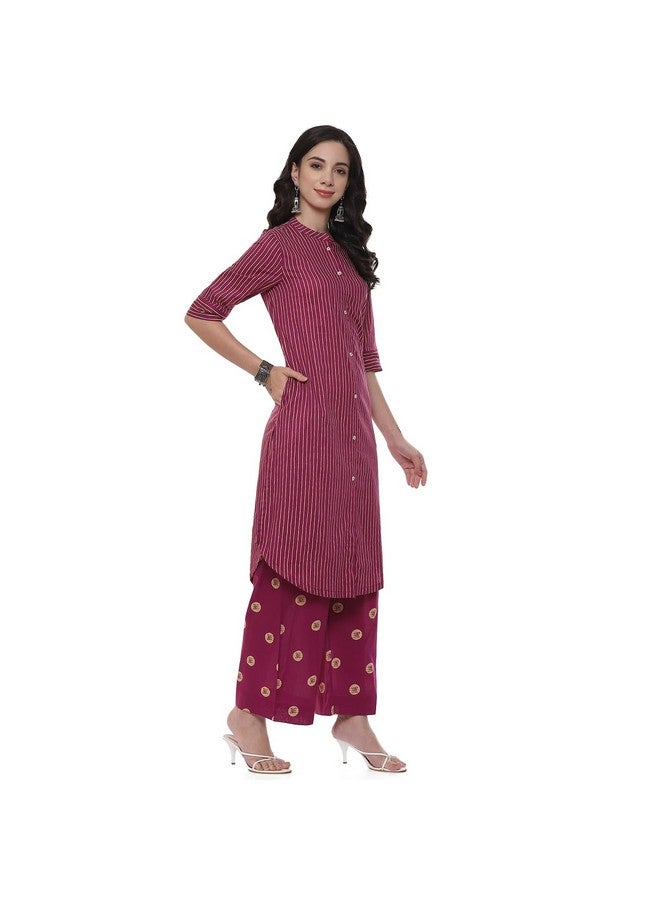 BIBA WOMEN PRINTED NARROW SALWAR KURTA DUPATTA(SKD7431E_BERRY_32) - Image 3