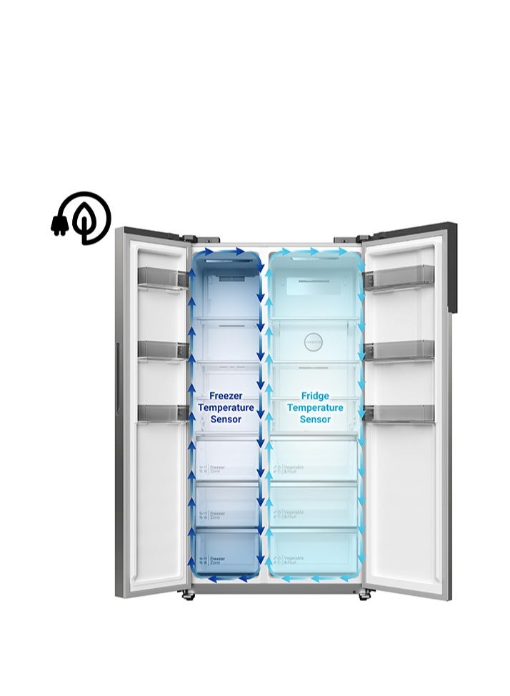Hitachi Side-by-Side Refrigerator 525L (18.5 Cu.Ft.), Surround Air Cooling, Efficient Inverter Compressor, Dual Sensing Control, Mirror Touch Controller, Inox – HRSN9552DXSA 525 L 950 W HRSN9552DXSA Silver - Image 4