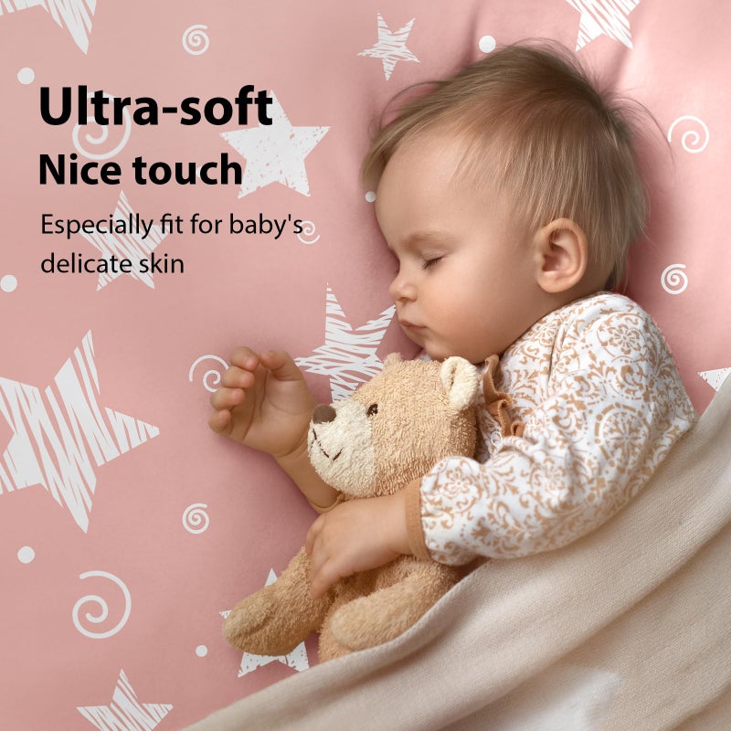 FIEMOL Baby Crib Sheets Girl, 3 Pack Toddler Bed Sheets Fit for 52â€x28â€ Standard Crib and Toddler Mattresses, Super Soft Microfiber Pink Stars - Image 2