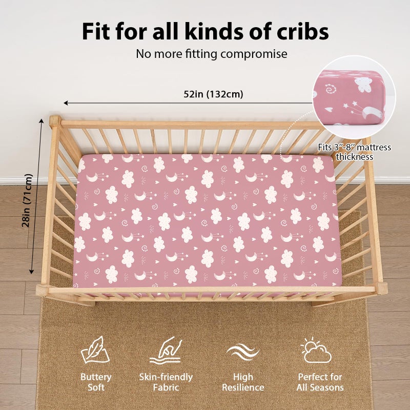 FIEMOL Baby Crib Sheets Girl, 3 Pack Toddler Bed Sheets Fit for 52â€x28â€ Standard Crib and Toddler Mattresses, Super Soft Microfiber Pink Stars - Image 3