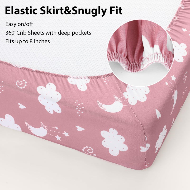 FIEMOL Baby Crib Sheets Girl, 3 Pack Toddler Bed Sheets Fit for 52â€x28â€ Standard Crib and Toddler Mattresses, Super Soft Microfiber Pink Stars - Image 5