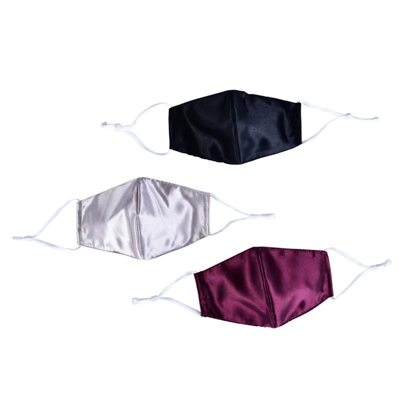 NNR NNR Satin Silk Face Mask With Soft Elastic For Kids Girls Pack Of 3 PcsMulticolor  - Image 2