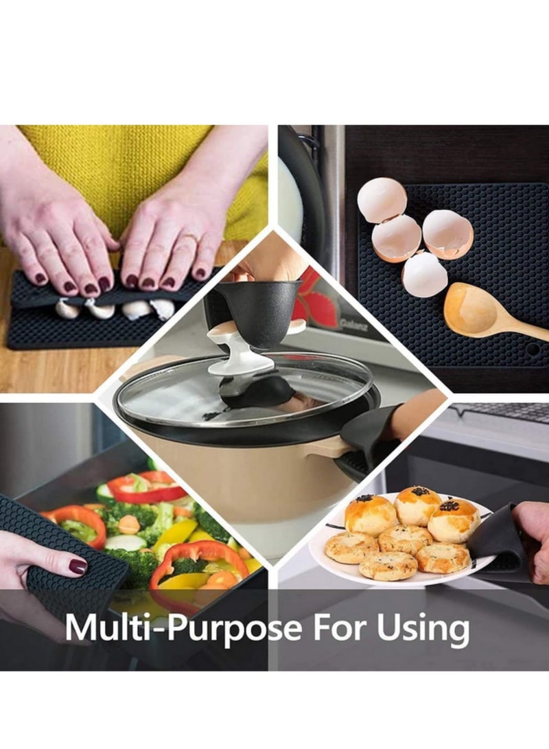 6Pcs Extra Long Oven Mitts and Pot Holders Sets Heat Resistant Silicone Cooking Gloves Hot Pads Potholders (Black)  - Image 3