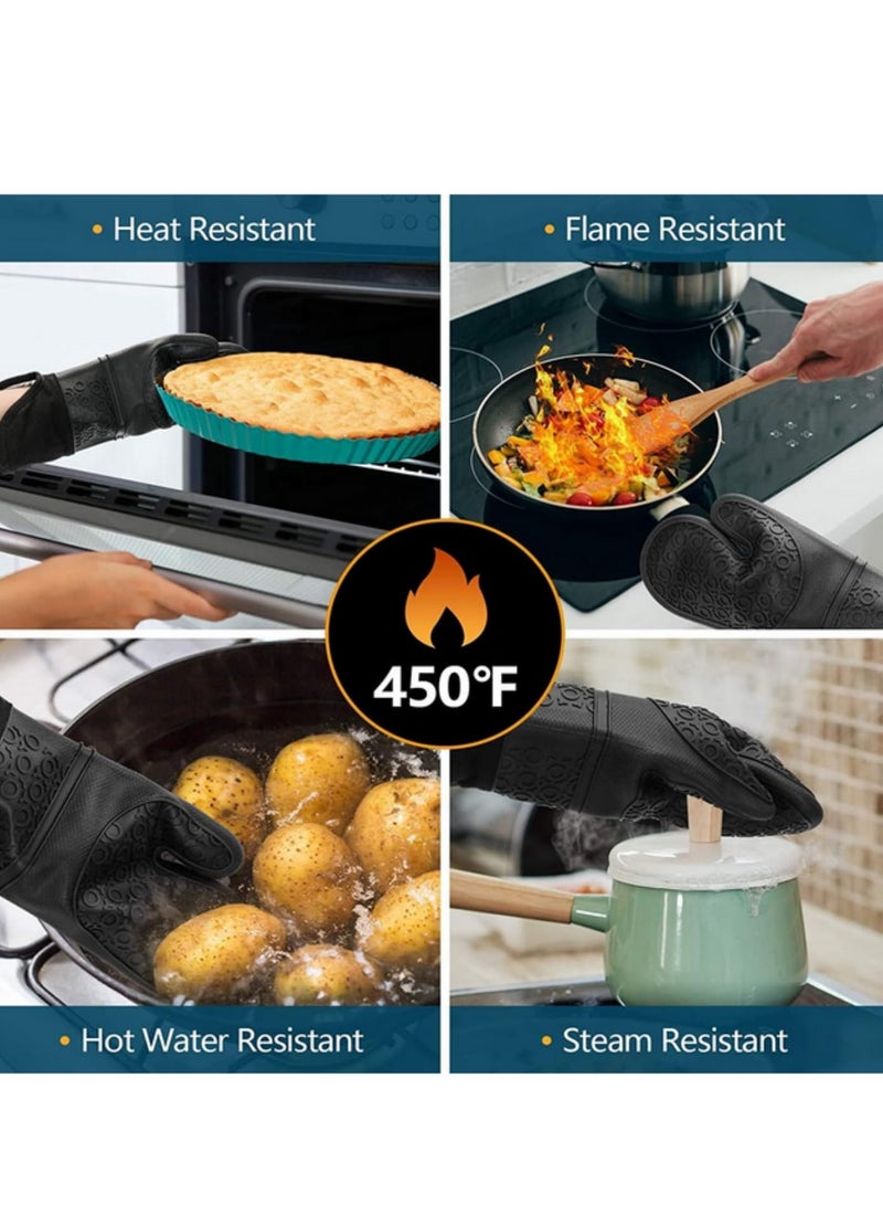 6Pcs Extra Long Oven Mitts and Pot Holders Sets Heat Resistant Silicone Cooking Gloves Hot Pads Potholders (Black)  - Image 4