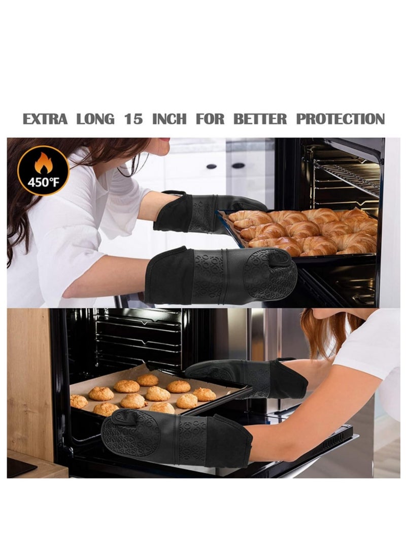 6Pcs Extra Long Oven Mitts and Pot Holders Sets Heat Resistant Silicone Cooking Gloves Hot Pads Potholders (Black)  - Image 5