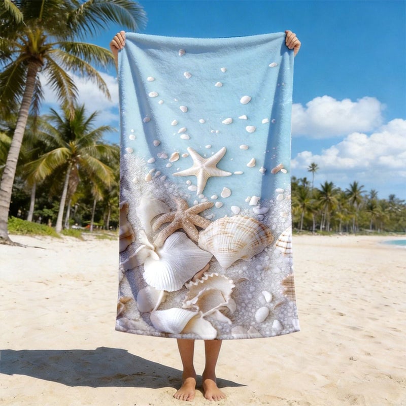 Seashell Starfish Beach Towel 35x75cm Quick Dry Soft Lightweight Absorbent Travel Camping Swimming Surfing Gift - Image 4