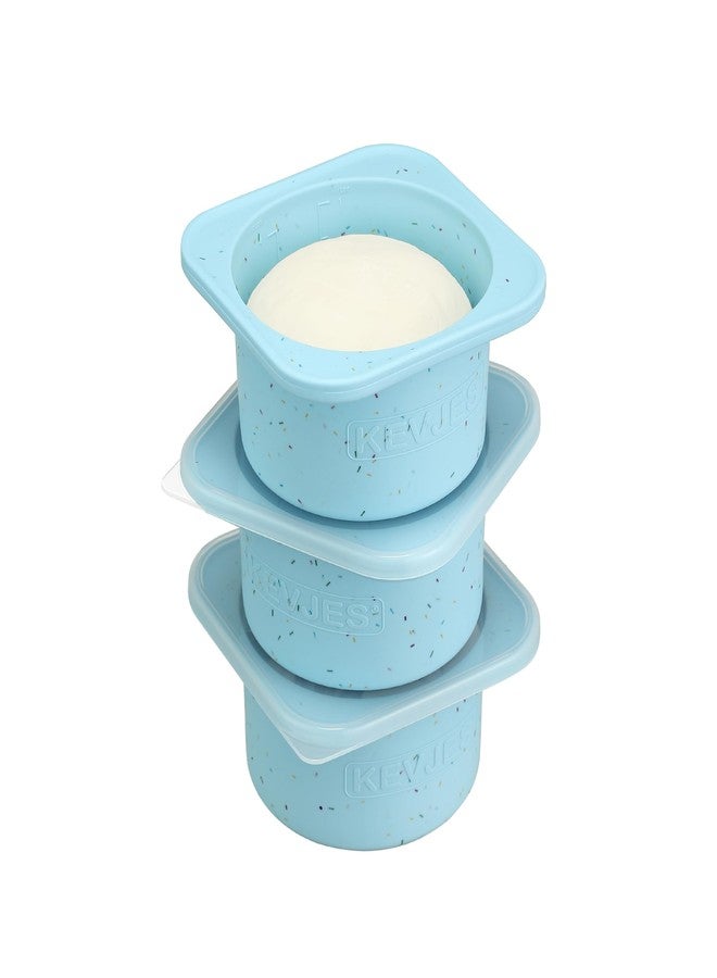 KEVJES PLUS 1000ml Pizza Dough Proofing Containers for DIY family Artisan Pizza, Food Grade Silicone Stackable Boxes with Lids, Freezer, Fridge, Dishwasher Safe-Sprinkles Pattern-3 Pack (Aqua) - Image 1