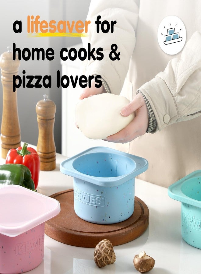 KEVJES PLUS 1000ml Pizza Dough Proofing Containers for DIY family Artisan Pizza, Food Grade Silicone Stackable Boxes with Lids, Freezer, Fridge, Dishwasher Safe-Sprinkles Pattern-3 Pack (Aqua) - Image 4