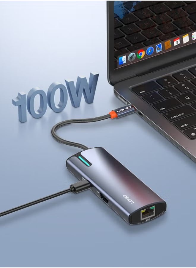 لدنيو - محطة إرساء USB C 6 في 1 موزع من النوع C متعدد المنافذ مع 4K HDMI USB 3.0 RJ45 USB-c Type-c Pd محول شحن محطة إرساء الكمبيوتر المحمول - Image 1
