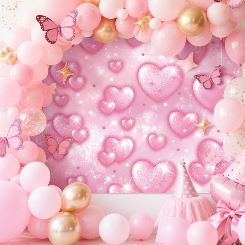 Kreyfer 7 x 5 FT Heart Valentineâ€™s Day Backdrop â€“ Pink Romantic Sparkling Heart Photography Background for Wedding, Engagement, Birthday, and Love-Themed Party Decorations - Image 3