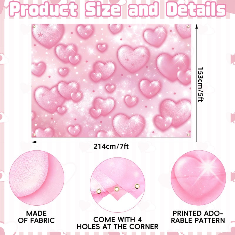 Kreyfer 7 x 5 FT Heart Valentineâ€™s Day Backdrop â€“ Pink Romantic Sparkling Heart Photography Background for Wedding, Engagement, Birthday, and Love-Themed Party Decorations - Image 2