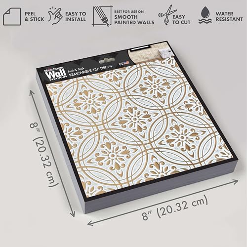 Main Street 24-Pack of 8 x 8" Wallpaper Tiles Peel and Stick Metallic Gold Pastel Painted Design. Kitchen Backsplash, Renter Friendly, Paper Tile in Self Stick for Your Home and DIY Project - Image 2