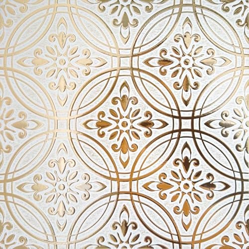 Main Street 24-Pack of 8 x 8" Wallpaper Tiles Peel and Stick Metallic Gold Pastel Painted Design. Kitchen Backsplash, Renter Friendly, Paper Tile in Self Stick for Your Home and DIY Project - Image 1