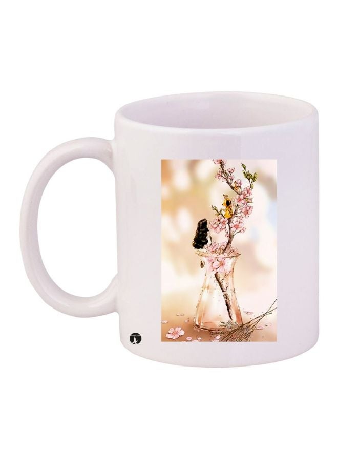 RYN Decorative Printed Ceramic Coffee Mug White/Beige/Pink 11ounce