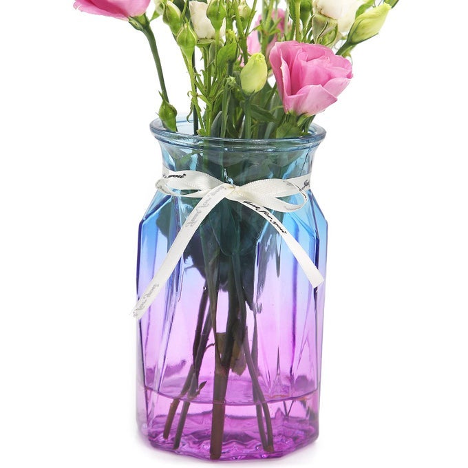 GLASS VASE MODERN GEOMETRIC CENTERPIECES DECORATIVE VASE GRADIENT MULTICOLOR FLOWER VASE FOR OFFICE HOME KITCHEN WEDDING DECORATION BLUE PURPLE