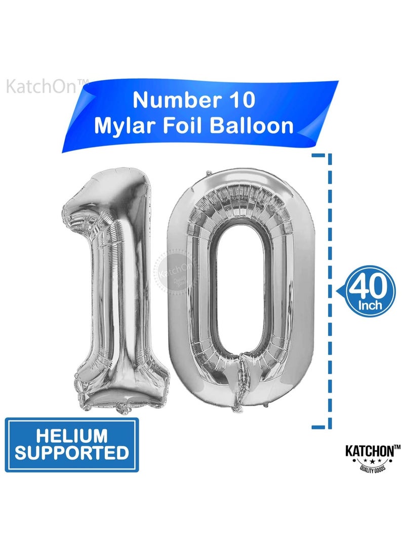 KATCHON Silver Number 10 Balloon with Blue Latex Balloons Pack of 23 for 10th Birthday Decoration - Image 2