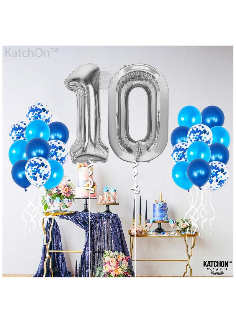 KATCHON Silver Number 10 Balloon with Blue Latex Balloons Pack of 23 for 10th Birthday Decoration - Image 5