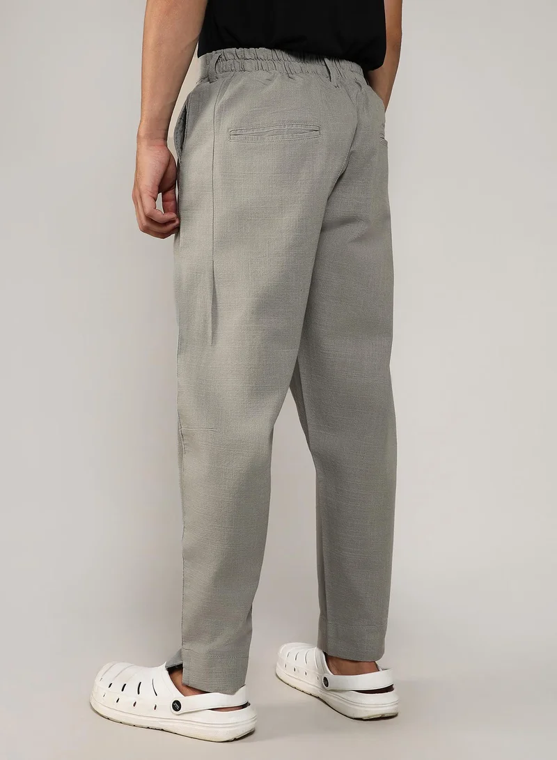 Campus Sutra Moon Grey Men's Moon Grey Tailored Linen-Blend Trousers for Men | Best Price UAE