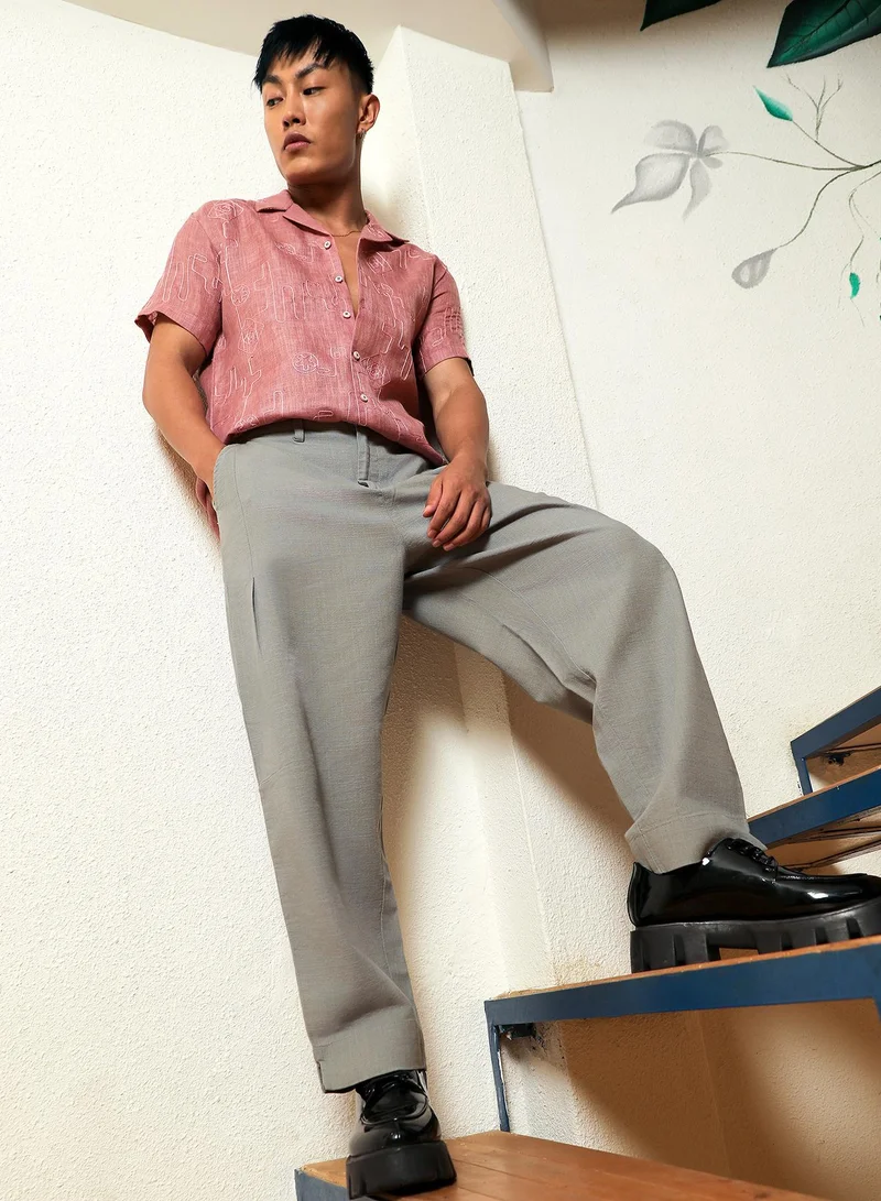 Campus Sutra Moon Grey Men's Moon Grey Tailored Linen-Blend Trousers for Men | Best Price UAE