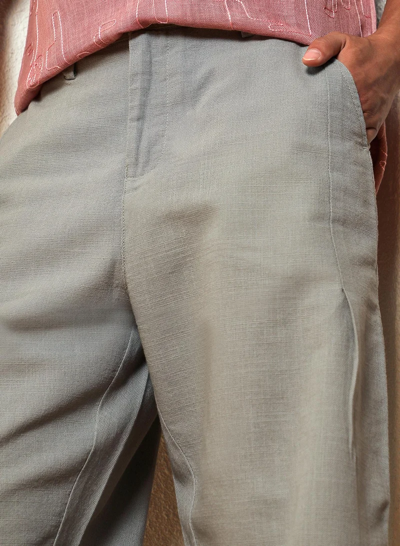 Campus Sutra Moon Grey Men's Moon Grey Tailored Linen-Blend Trousers for Men | Best Price UAE