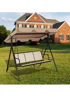 DubaiGallery 3-person Garden Swing Chair Adjustable Canopy, Beige Stripes  - Image 2