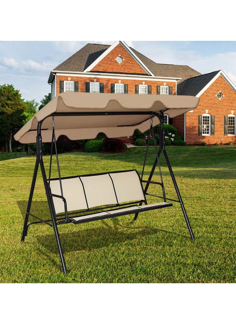 DubaiGallery 3-person Garden Swing Chair Adjustable Canopy, Beige Stripes  - Image 2