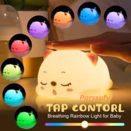 Parssufy Night Lamp, Cat Lamp, Cat Light Lamp, Cat Touch Silicone Lamp, 7 Colour Changing Light for Kids Bedroom, USB Rechargeable (Cat Light lamp), LED, Multicolor - Image 2