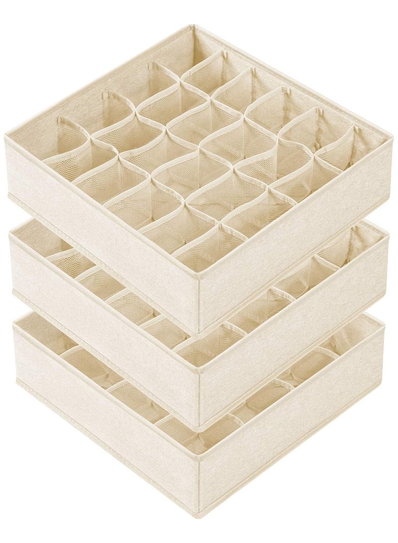 YIM-VIBEHAUS 3 Pack Wardrobe Organiser, 64 Cell Fabric Foldable Cabinet Dresser Closet Organizers and Storage Boxes for Organizing Socks, Underwear, Ties Belts (16+24+24 Cell Underwear Organizer, Beige)  - Image 1