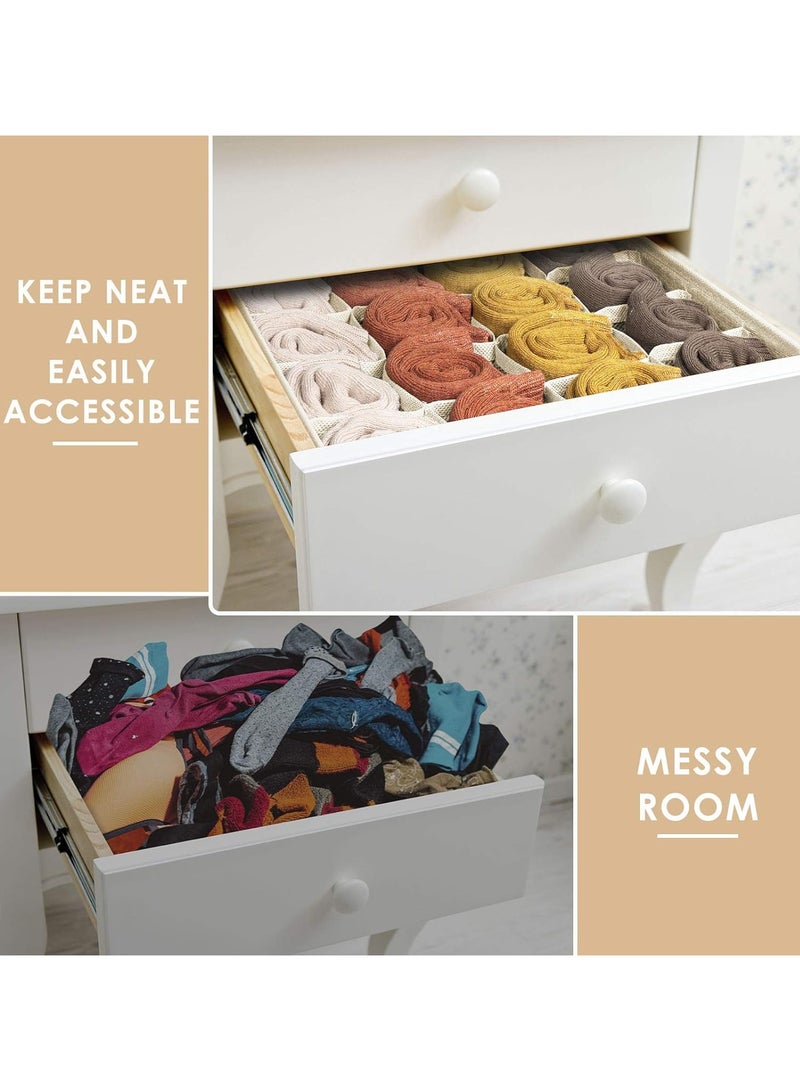 YIM-VIBEHAUS 3 Pack Wardrobe Organiser, 64 Cell Fabric Foldable Cabinet Dresser Closet Organizers and Storage Boxes for Organizing Socks, Underwear, Ties Belts (16+24+24 Cell Underwear Organizer, Beige)  - Image 4