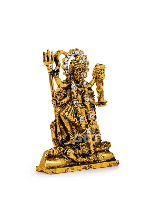 GCT Goddess Kali MATA Idol Maa Kali Murti (B-164) Antique Gold Metal Statue for Home Décor Car Dashboard Mandir Pooja Murti Temple Puja Office Table Showpiece - Image 3