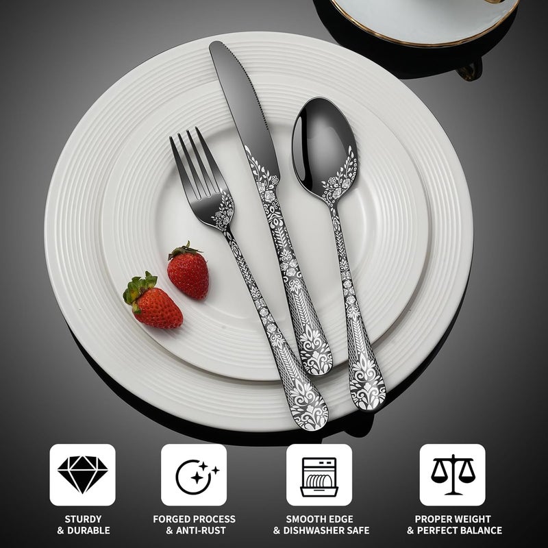 Remoxye 40 Piece Black Silverware Set Stainless Steel Flatware Cutlery Set Service for 8 Mirror Polished Tableware Eating Utensils Set for Home Kitchen Include Knife Fork Spoon Set Dishwasher Safe - Image 3