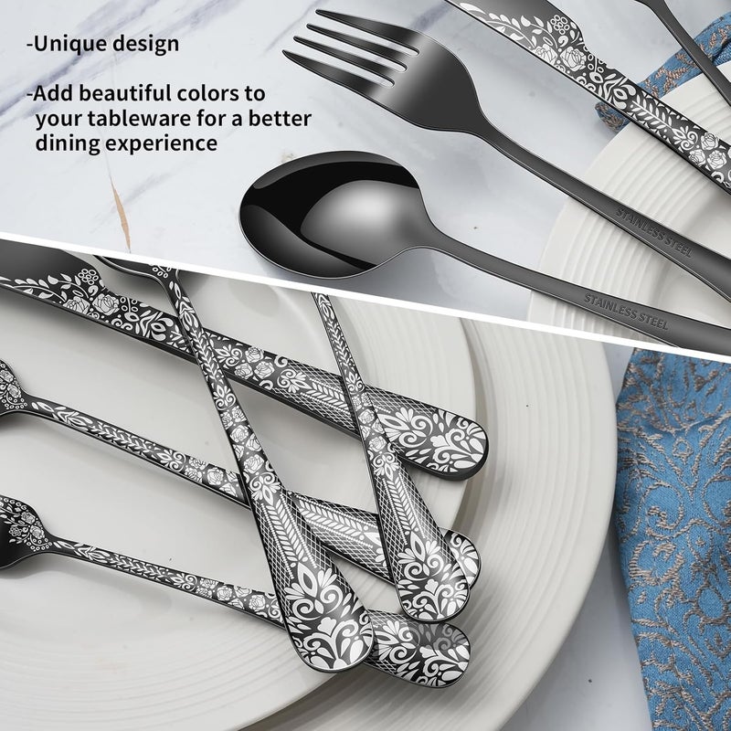 Remoxye 40 Piece Black Silverware Set Stainless Steel Flatware Cutlery Set Service for 8 Mirror Polished Tableware Eating Utensils Set for Home Kitchen Include Knife Fork Spoon Set Dishwasher Safe - Image 5