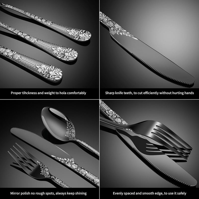 Remoxye 40 Piece Black Silverware Set Stainless Steel Flatware Cutlery Set Service for 8 Mirror Polished Tableware Eating Utensils Set for Home Kitchen Include Knife Fork Spoon Set Dishwasher Safe - Image 4