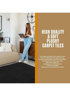 Generic 6/12/24 Pcs Plush Foam Floor Mat Square Interlocking Carpet Tiles , EVA Play Mat Floor Tiles Soft Climbing Area Rugs for Home room Decor, 12 x 12 x 0.4 Inch (Black)  - Image 3