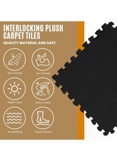 Generic 6/12/24 Pcs Plush Foam Floor Mat Square Interlocking Carpet Tiles , EVA Play Mat Floor Tiles Soft Climbing Area Rugs for Home room Decor, 12 x 12 x 0.4 Inch (Black)  - Image 4