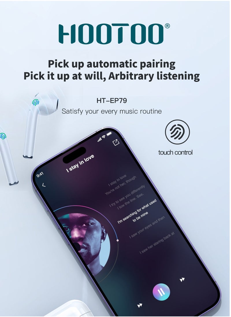 HooToo - HOOTOO EarBuds EP-79 with Charging Case, Clear and Pure Sound and Built-in Microphone for Calls. Works with Bluetooth. White. - Image 1