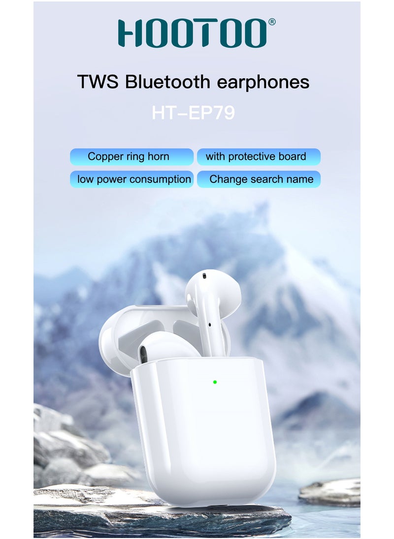 HooToo - HOOTOO EarBuds EP-79 with Charging Case, Clear and Pure Sound and Built-in Microphone for Calls. Works with Bluetooth. White. - Image 1