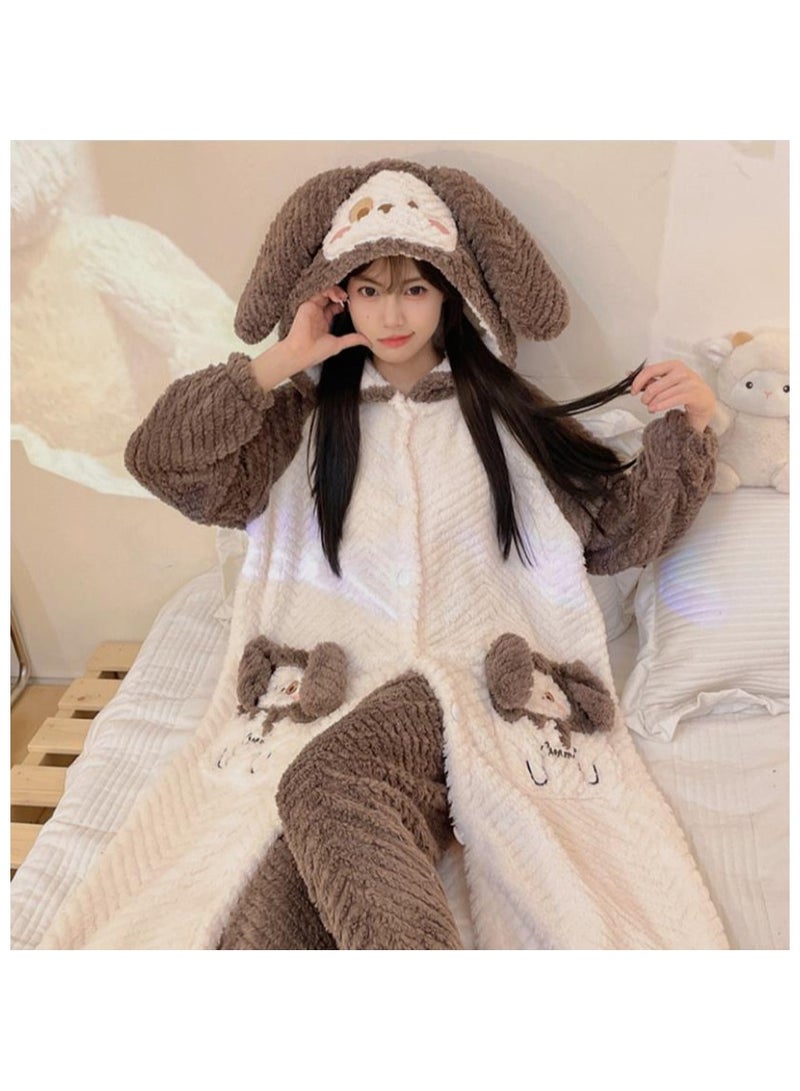KUYING Winter jacquard large V velvet pajamas with a two-piece hooded set for home wear and pajamas - Image 2